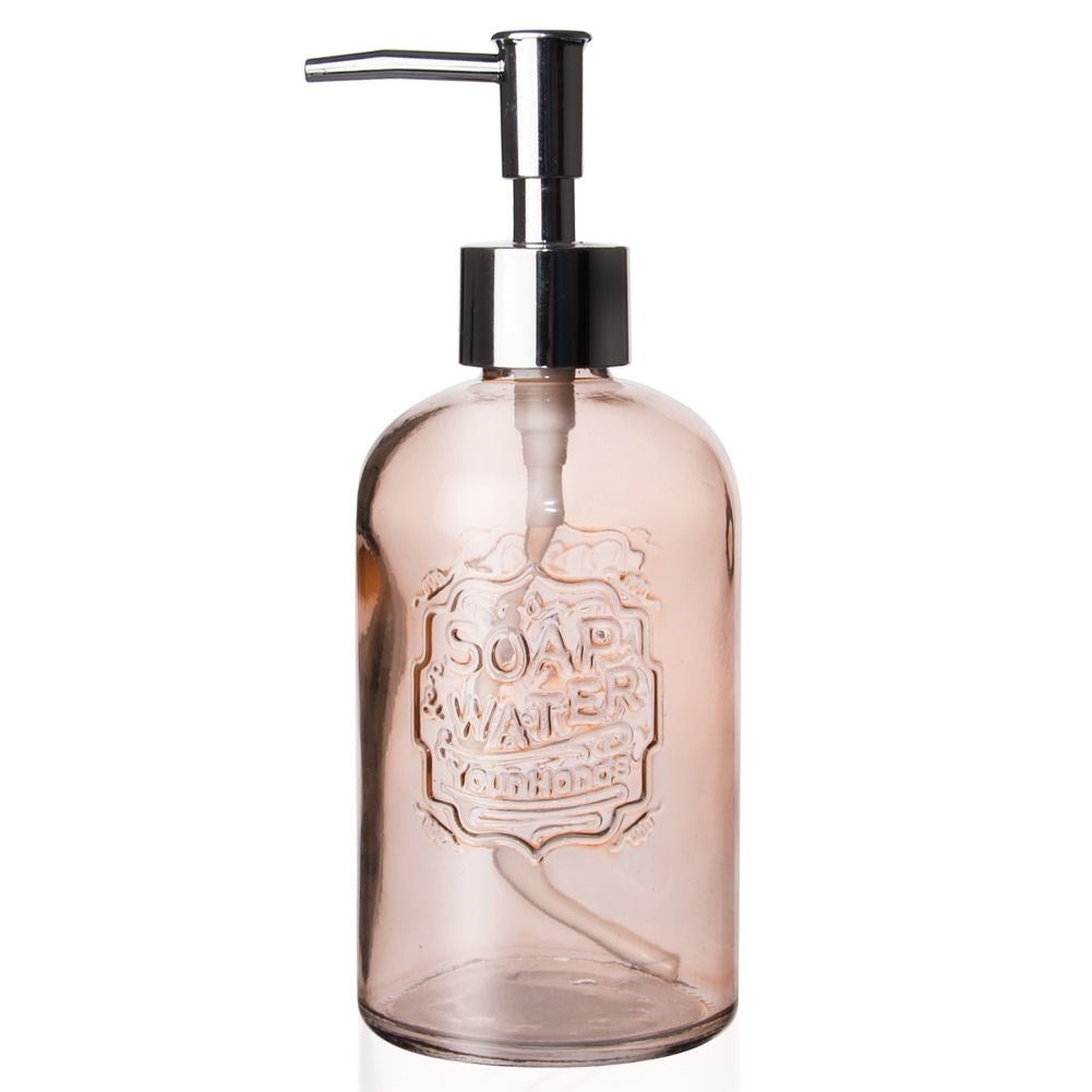 Liquid soap pump/detergent pump in retro style, light pink glass