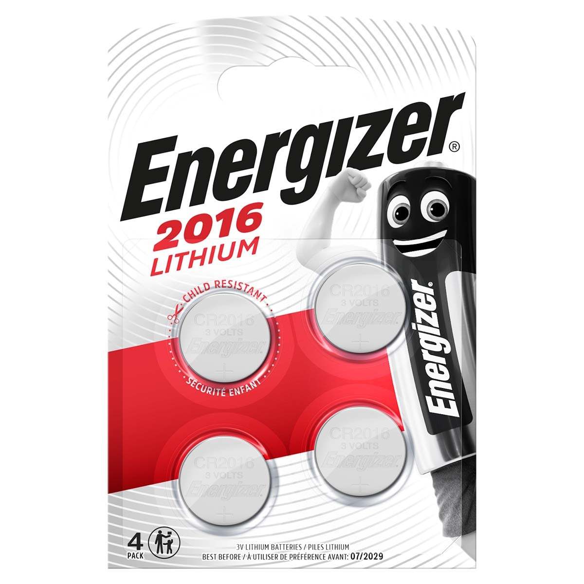 Lithium button cell battery CR2016 | 3.2 V DC | 90 mAh | 4-Blister | Silver