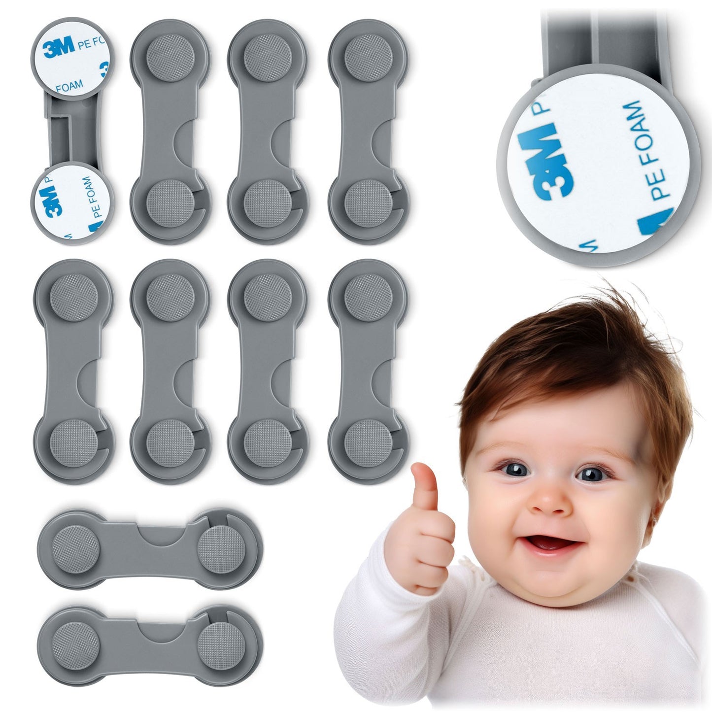 Lock protection for cabinets Ricokids 798301, 10 pcs, grey