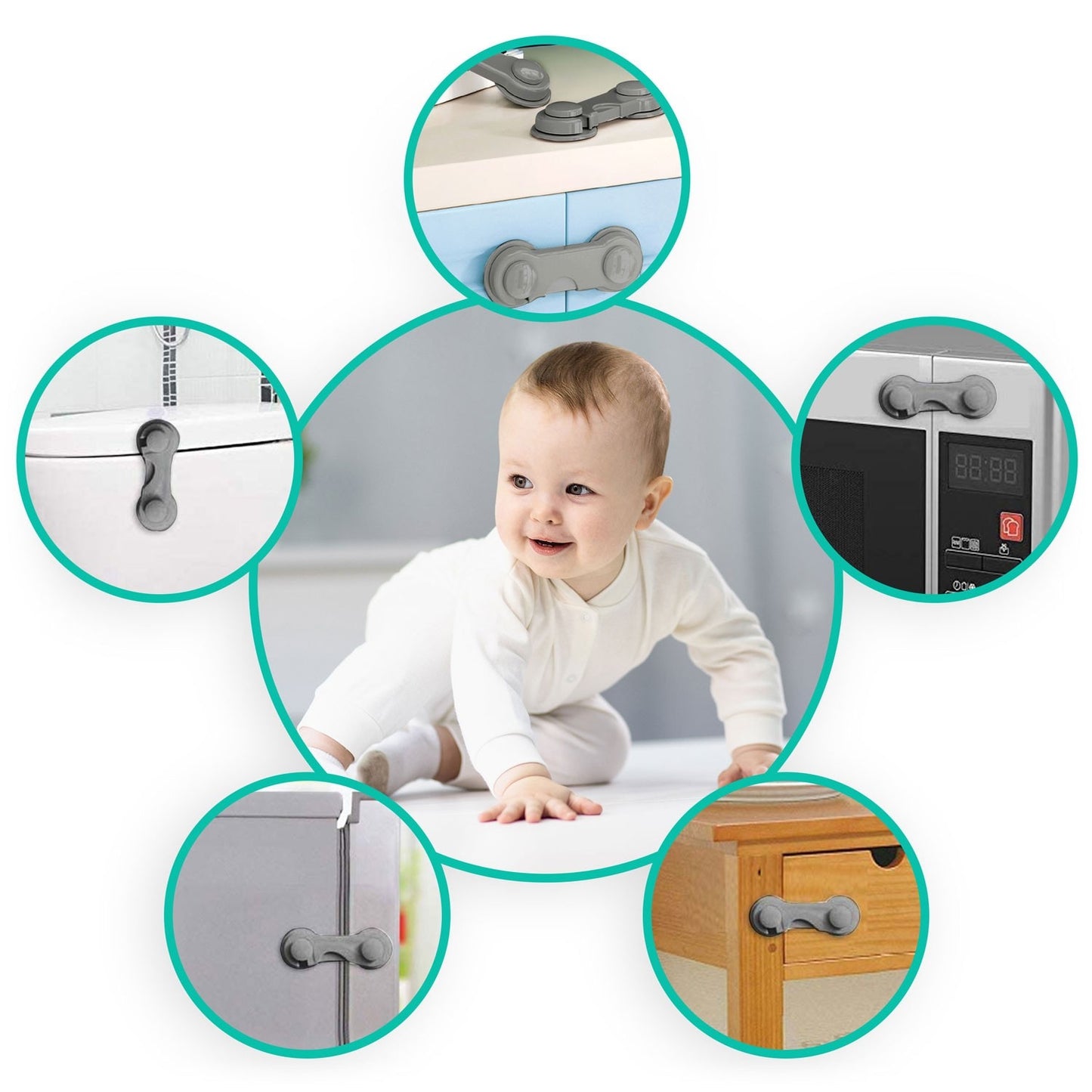 Lock protection for cabinets Ricokids 798301, 10 pcs, grey