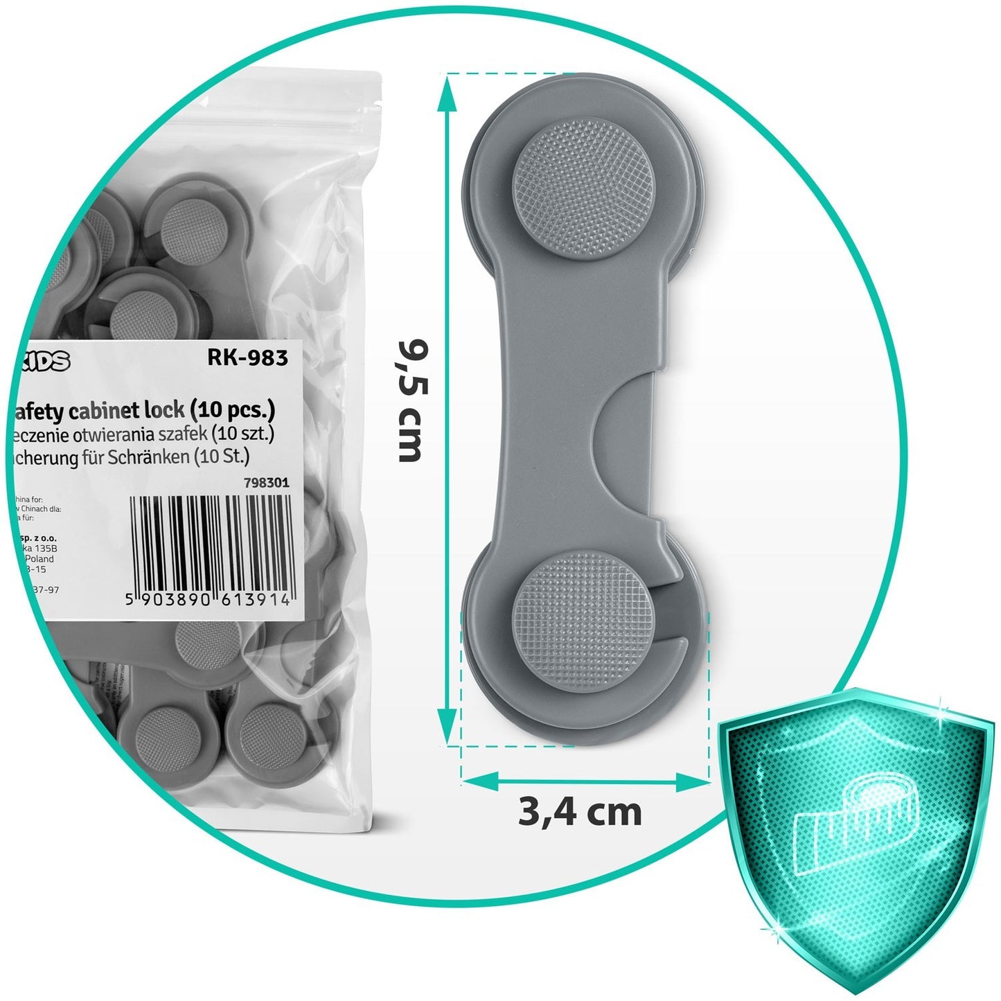 Lock protection for cabinets Ricokids 798301, 10 pcs, grey