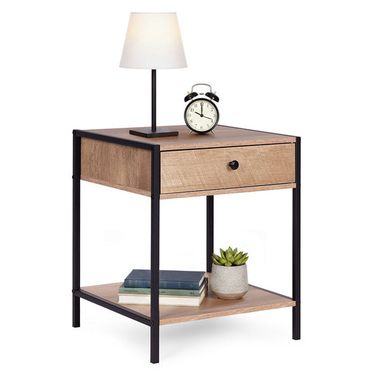 Loft Bedside Table with Drawer and Shelf – Light Oak