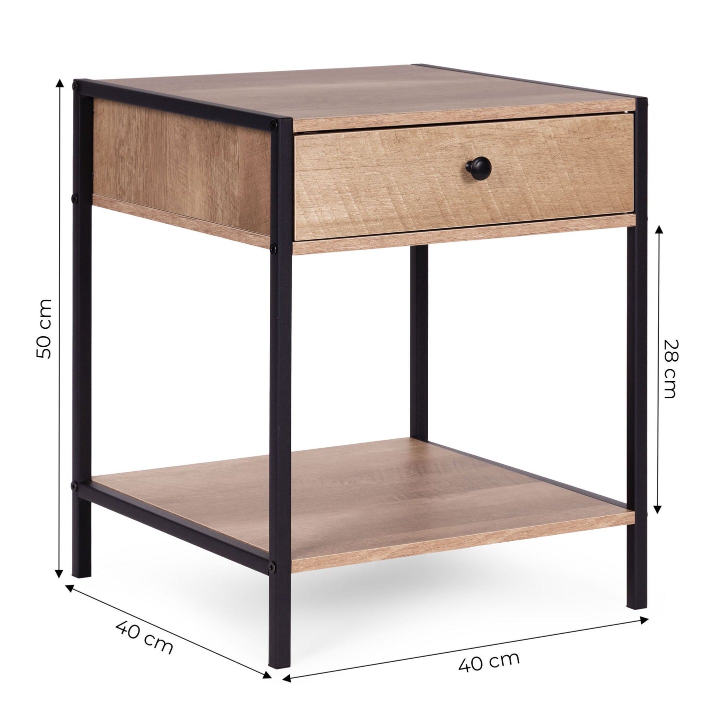 Loft Bedside Table with Drawer and Shelf – Light Oak