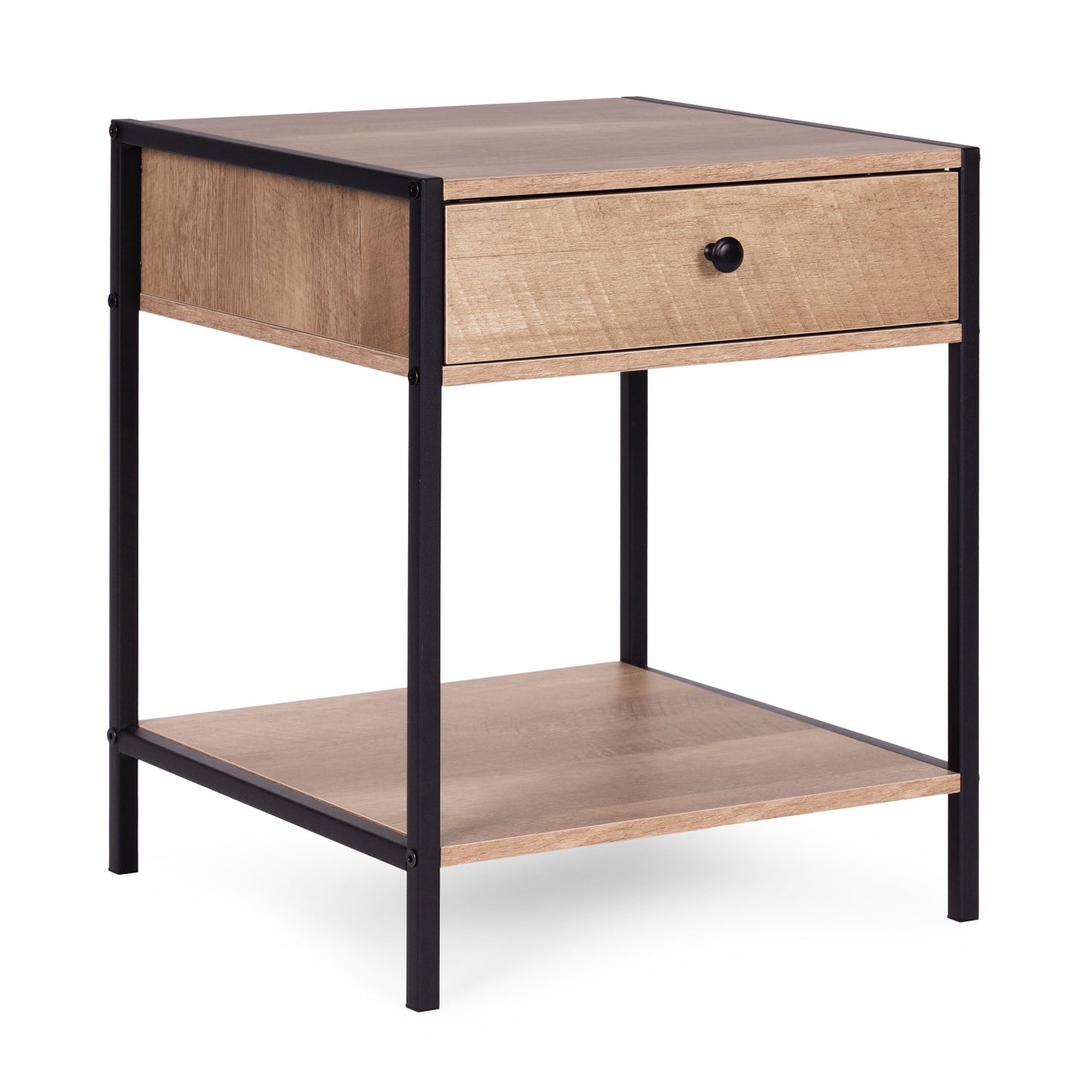 Loft Bedside Table with Drawer and Shelf – Light Oak