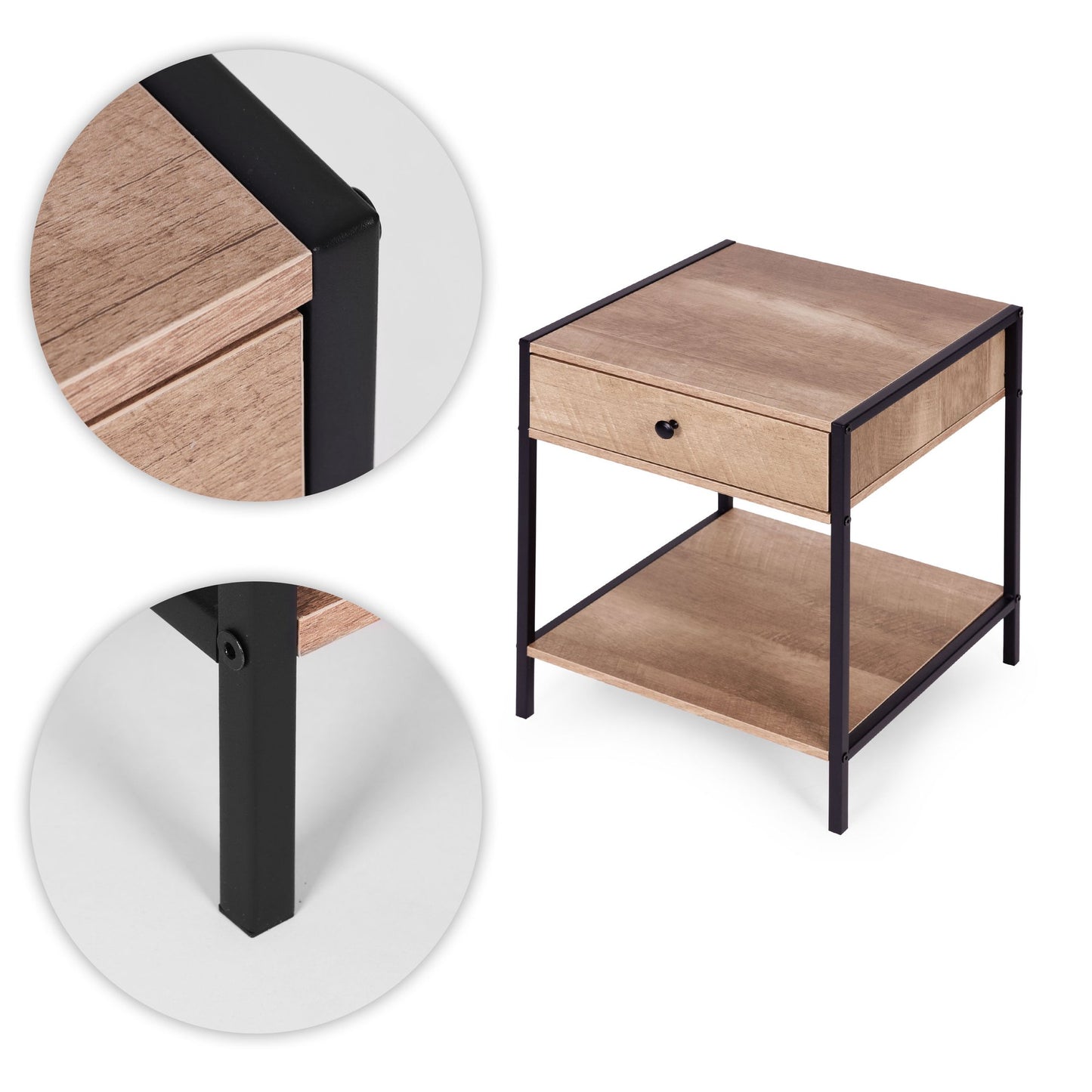 Loft Bedside Table with Drawer and Shelf – Light Oak