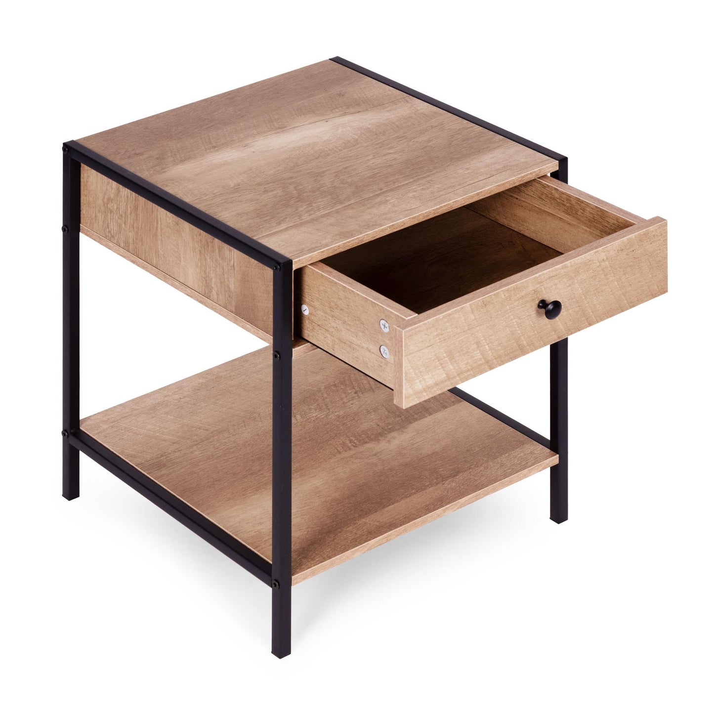 Loft Bedside Table with Drawer and Shelf – Light Oak