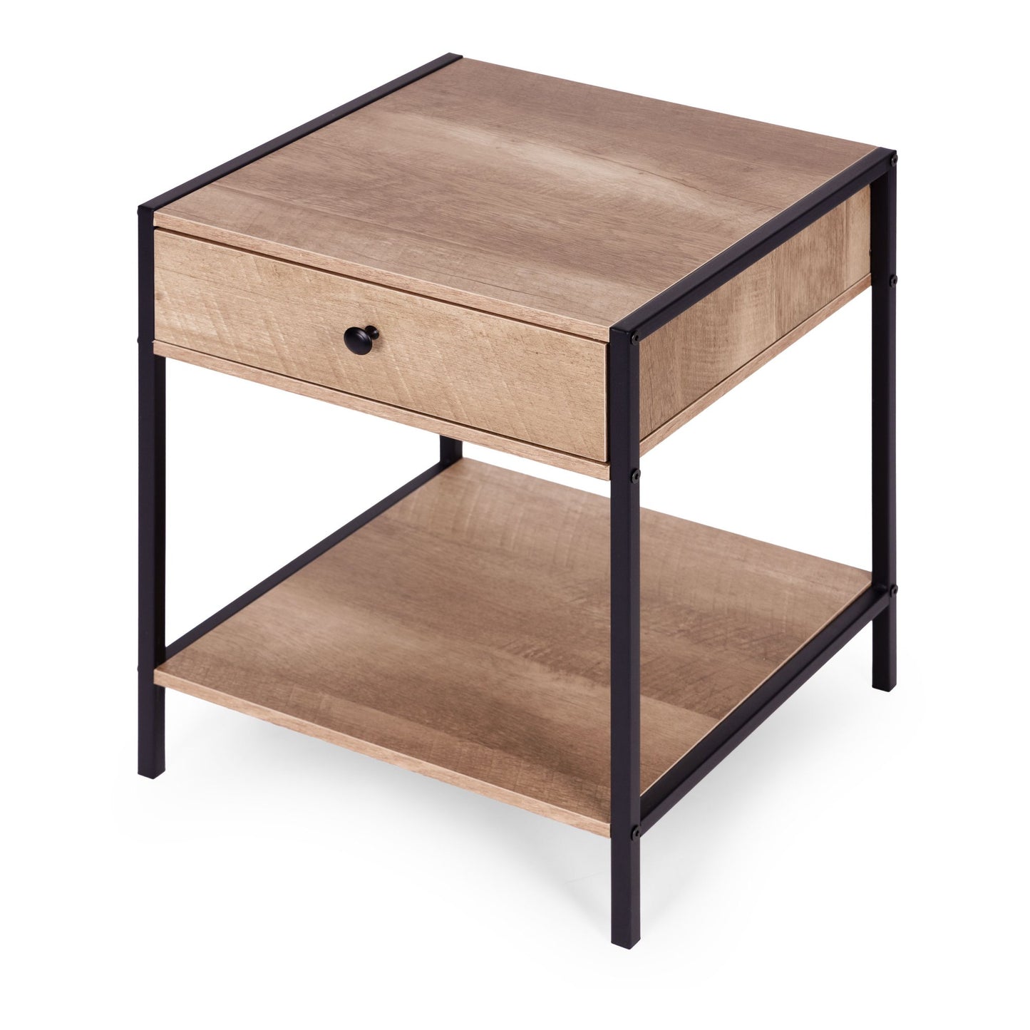 Loft Bedside Table with Drawer and Shelf – Light Oak