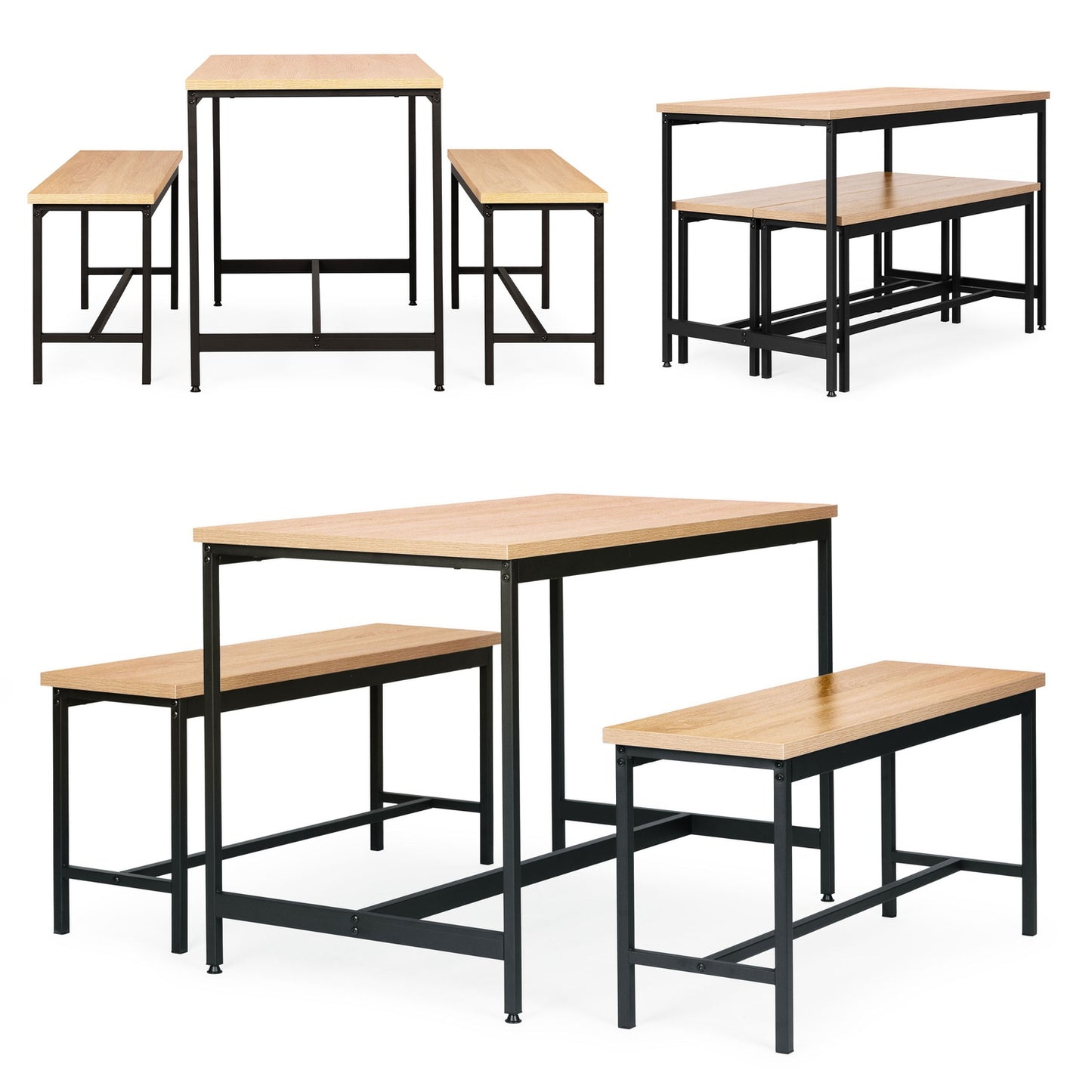 Loft Dining Furniture Set – Table and 2 Benches for Kitchen or Dining Room ModernHome