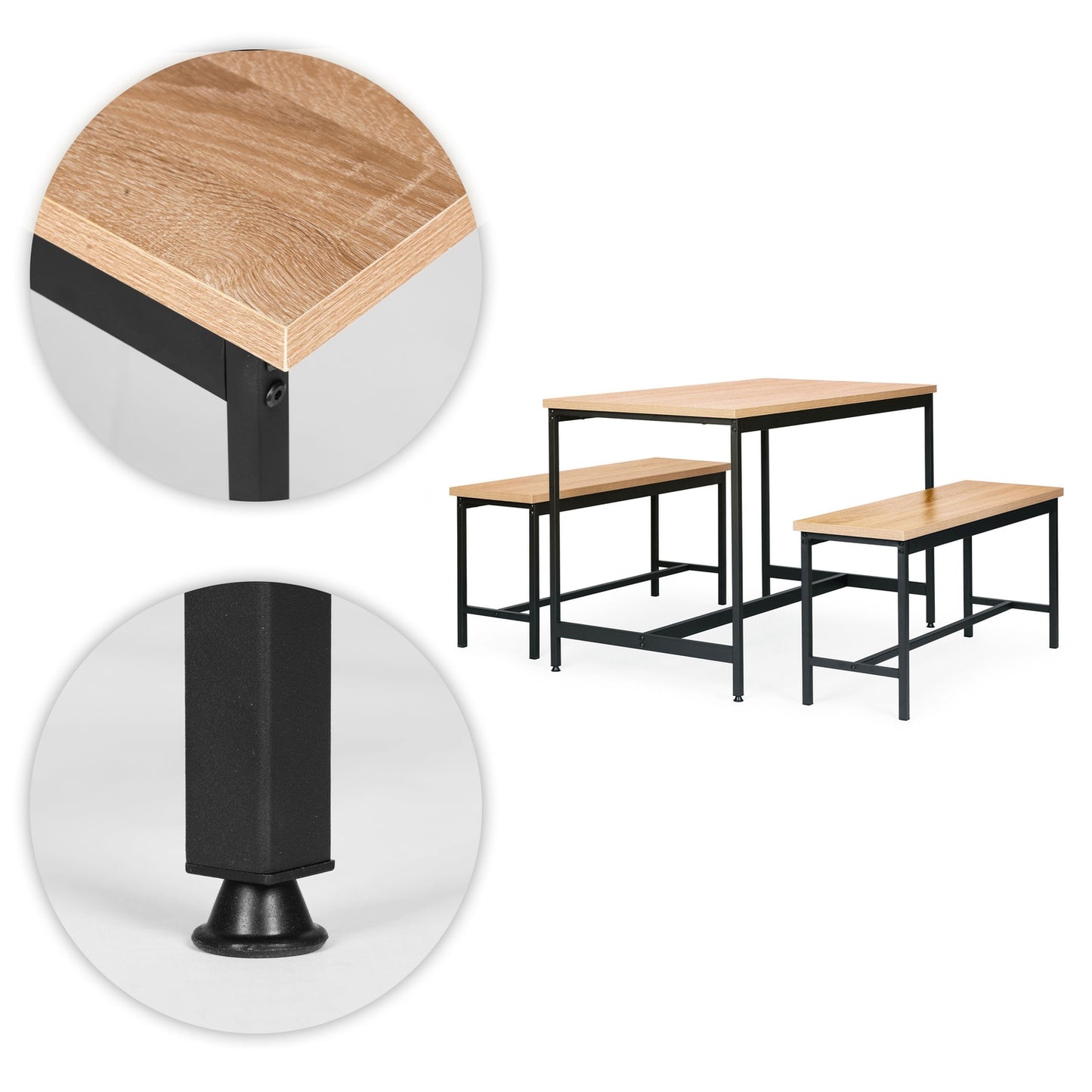 Loft Dining Furniture Set – Table and 2 Benches for Kitchen or Dining Room ModernHome