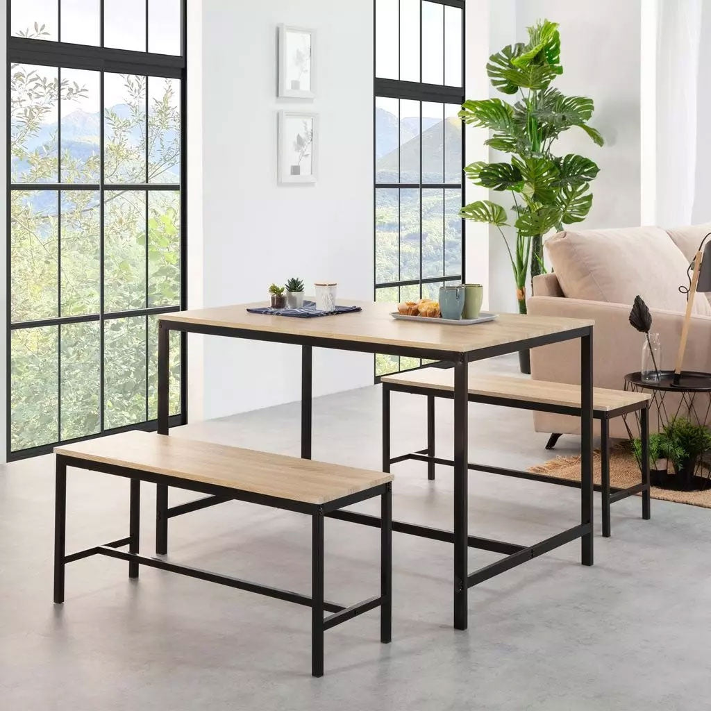 Loft Dining Furniture Set – Table and 2 Benches for Kitchen or Dining Room ModernHome