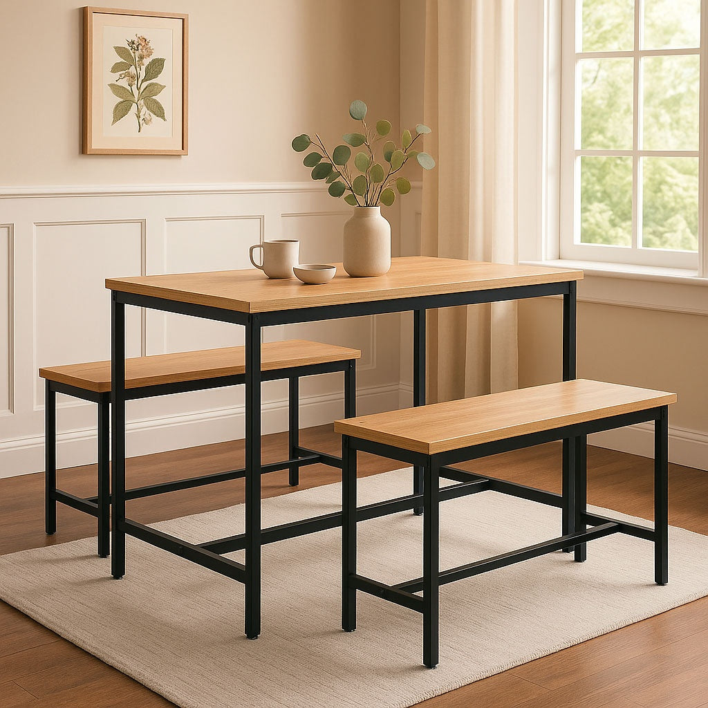 Loft Dining Furniture Set – Table and 2 Benches for Kitchen or Dining Room ModernHome