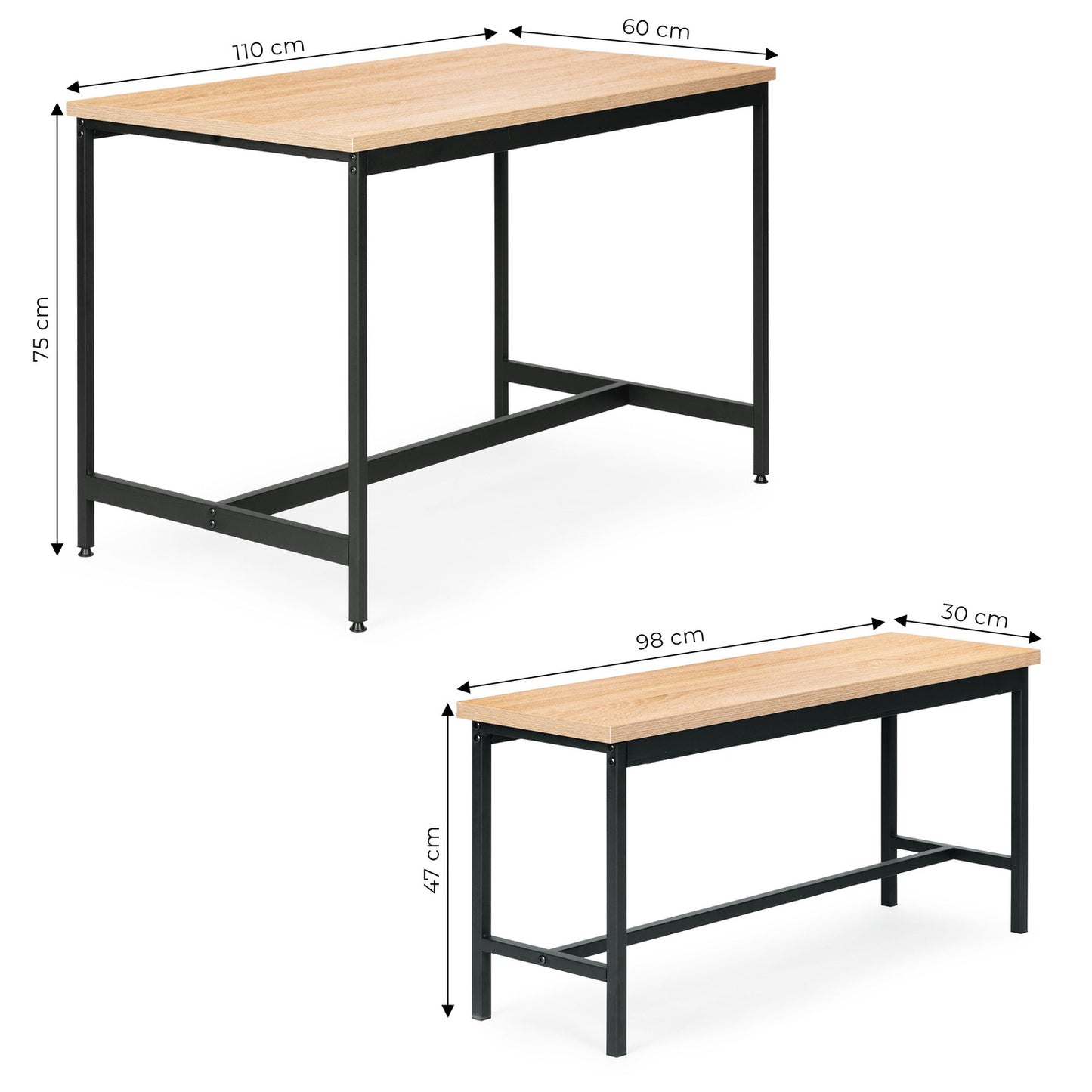 Loft Dining Furniture Set – Table and 2 Benches for Kitchen or Dining Room ModernHome