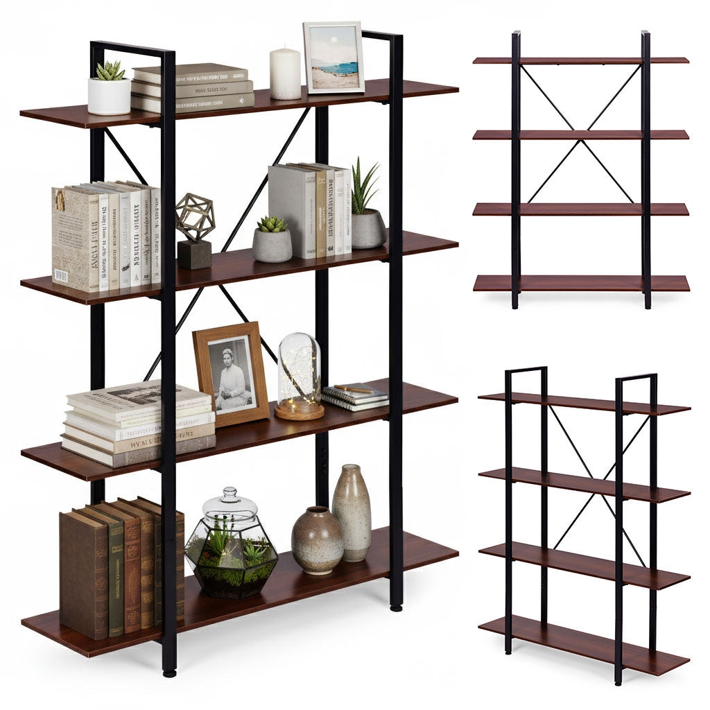 Loft Industrial Shelf – 4-Tier Metal Frame, MDF Board