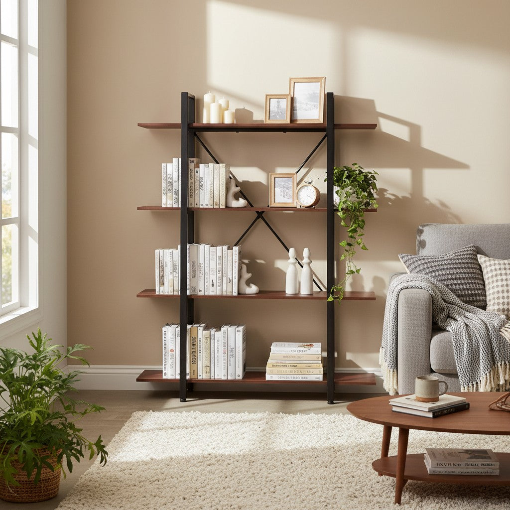 Loft Industrial Shelf – 4-Tier Metal Frame, MDF Board