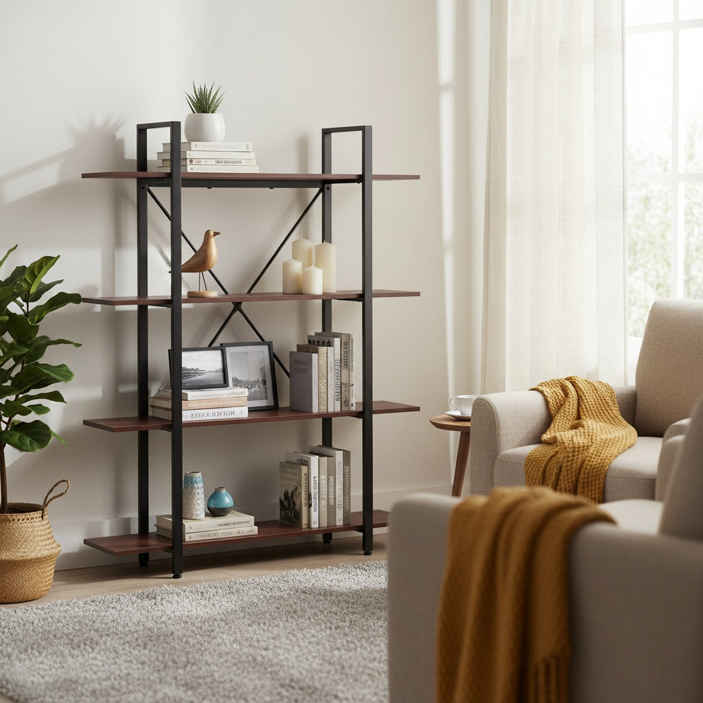 Loft Industrial Shelf – 4-Tier Metal Frame, MDF Board
