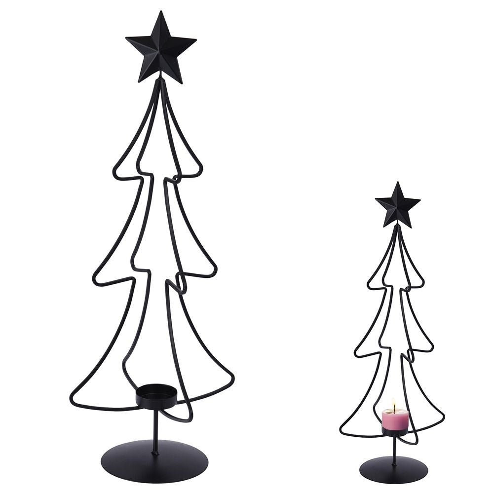 Loft Style Black Metal Christmas Tree Candle Holder for Warm Candles