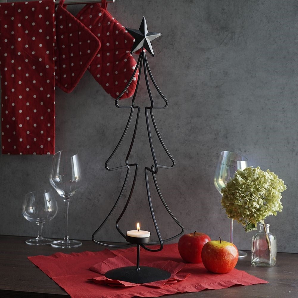 Loft Style Black Metal Christmas Tree Candle Holder for Warm Candles