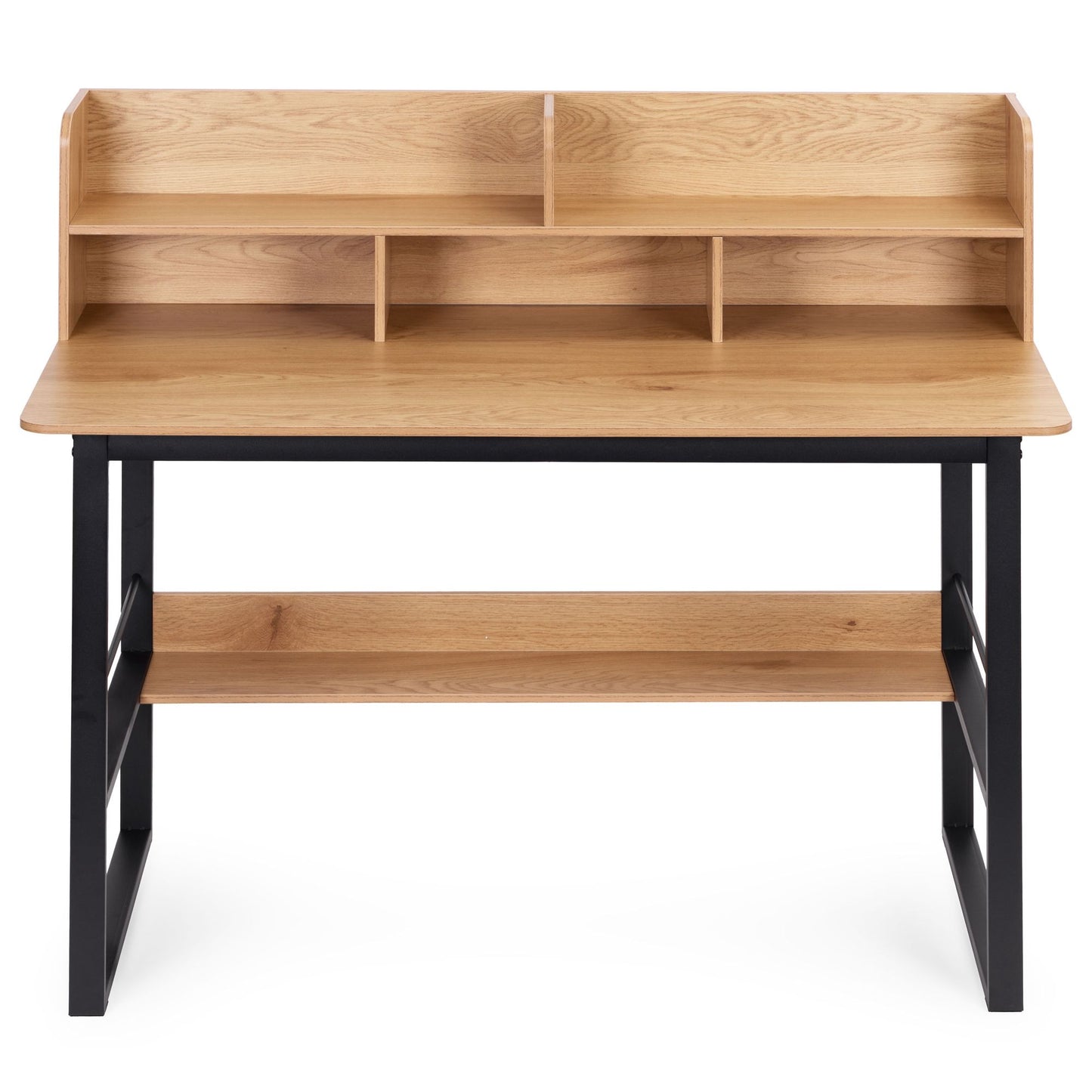 Loft Style Computer Desk with Hutch, 120x60 cm, Light Oak