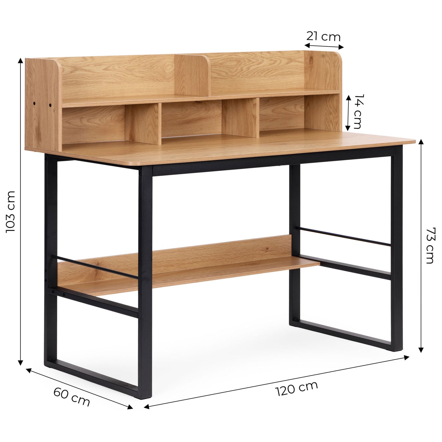 Loft Style Computer Desk with Hutch, 120x60 cm, Light Oak