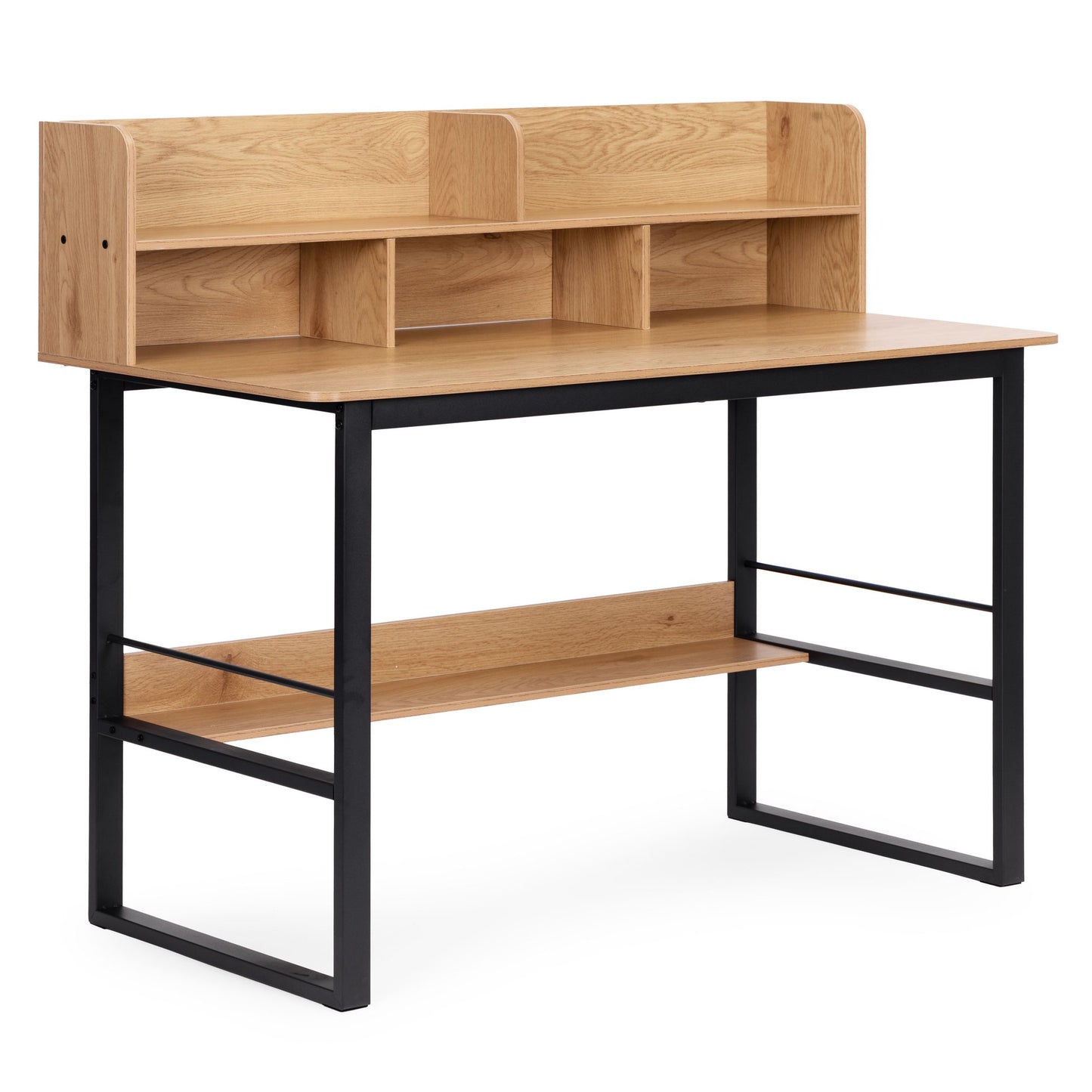 Loft Style Computer Desk with Hutch, 120x60 cm, Light Oak