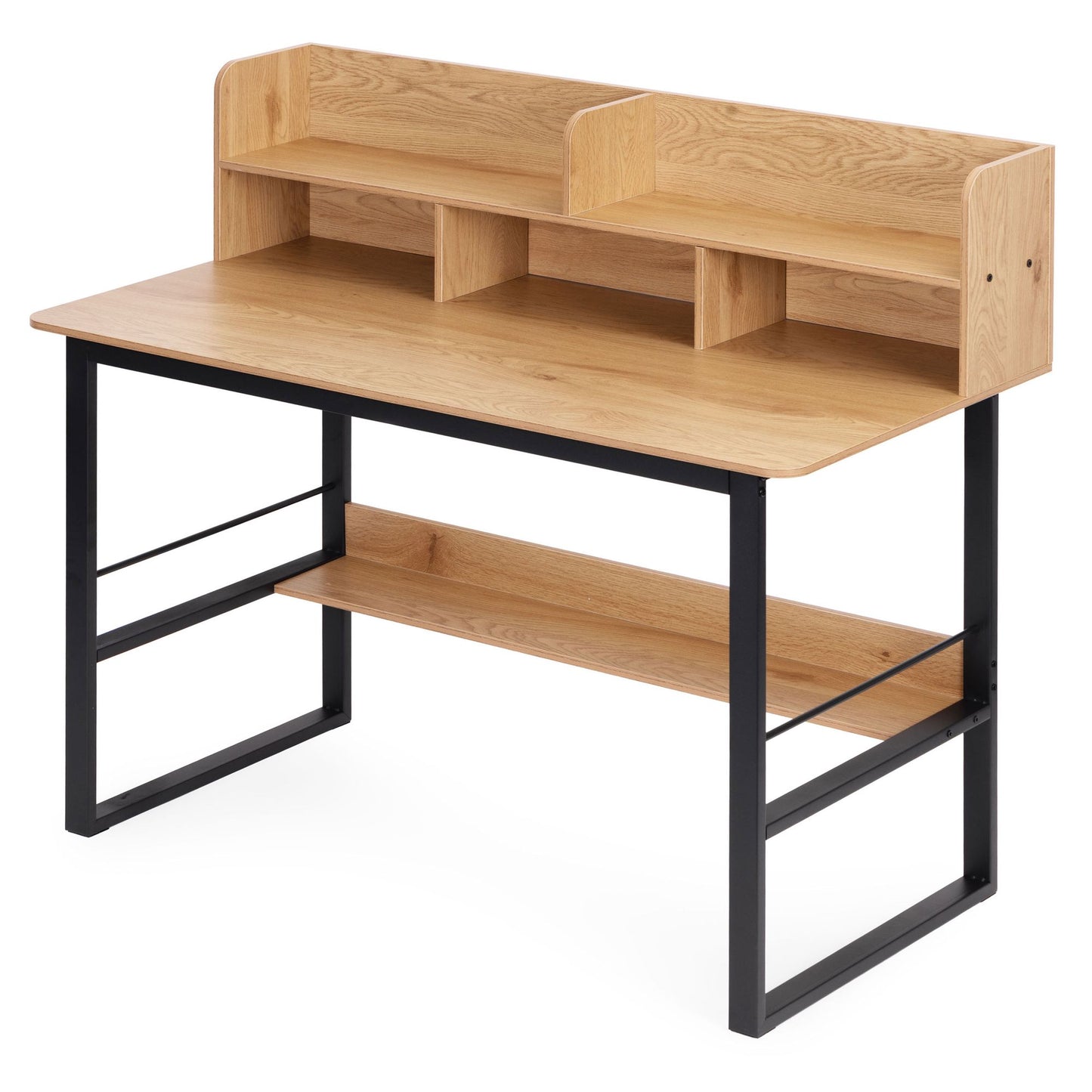 Loft Style Computer Desk with Hutch, 120x60 cm, Light Oak