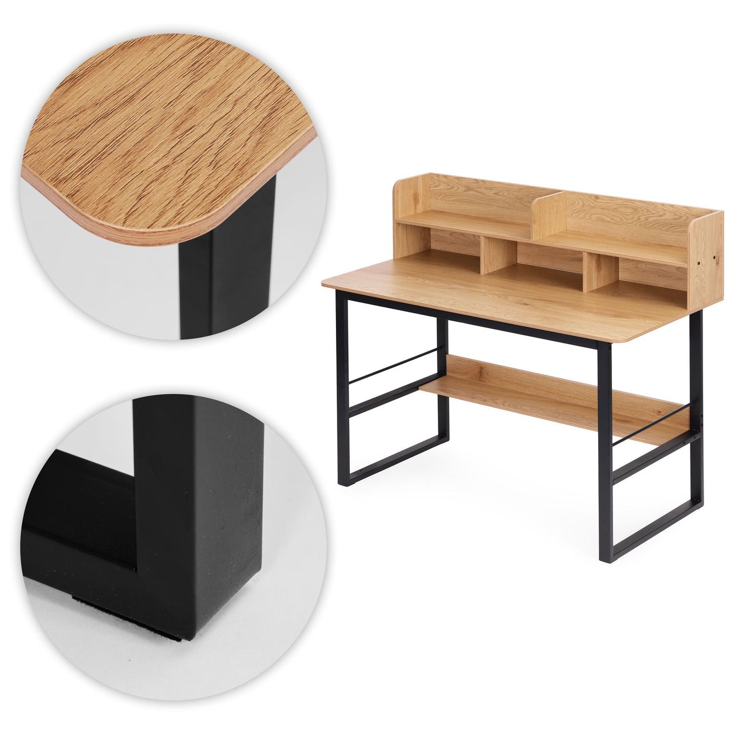Loft Style Computer Desk with Hutch, 120x60 cm, Light Oak
