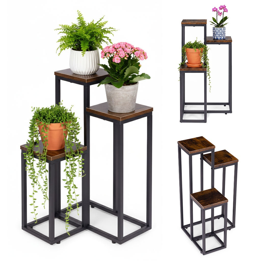 Loft-Style Plant Stand, 3 Shelves, Steel & Chipboard