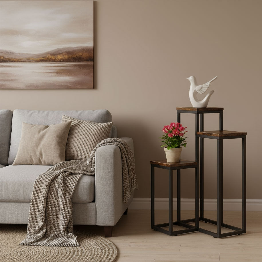 Loft-Style Plant Stand, 3 Shelves, Steel & Chipboard