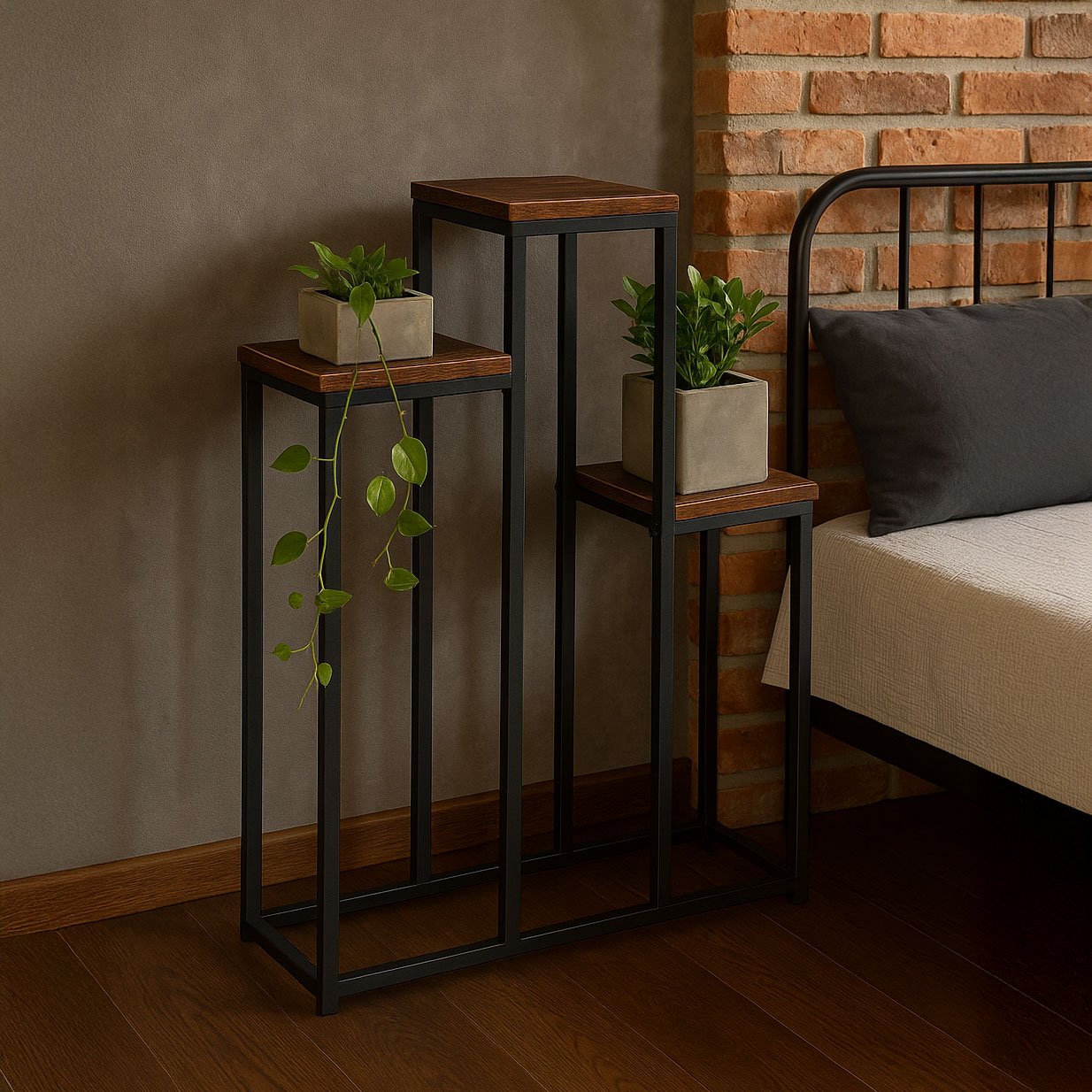Loft-Style Plant Stand, 3 Shelves, Steel & Chipboard