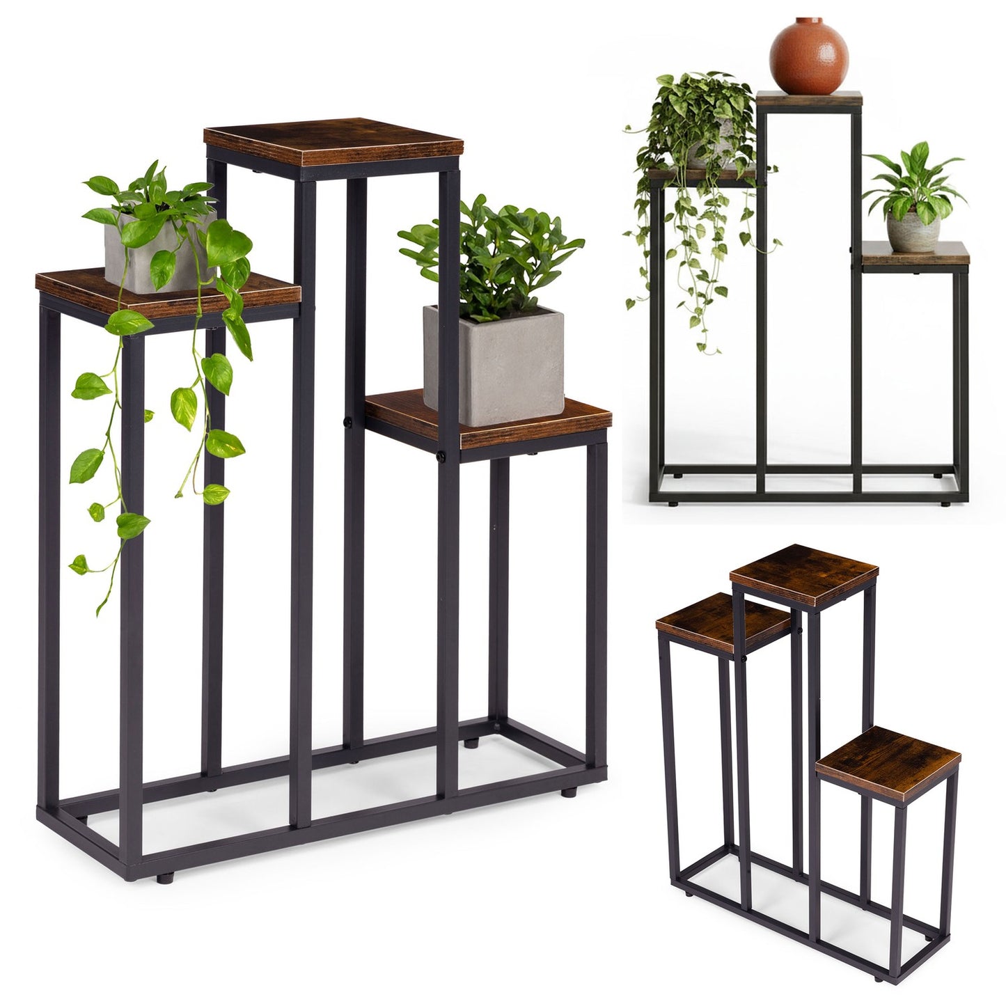Loft-Style Plant Stand, 3 Shelves, Steel & Chipboard