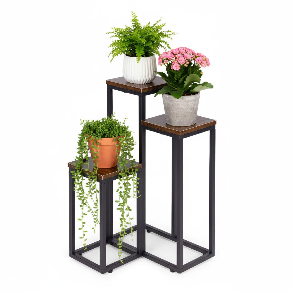 Loft-Style Plant Stand, 3 Shelves, Steel & Chipboard