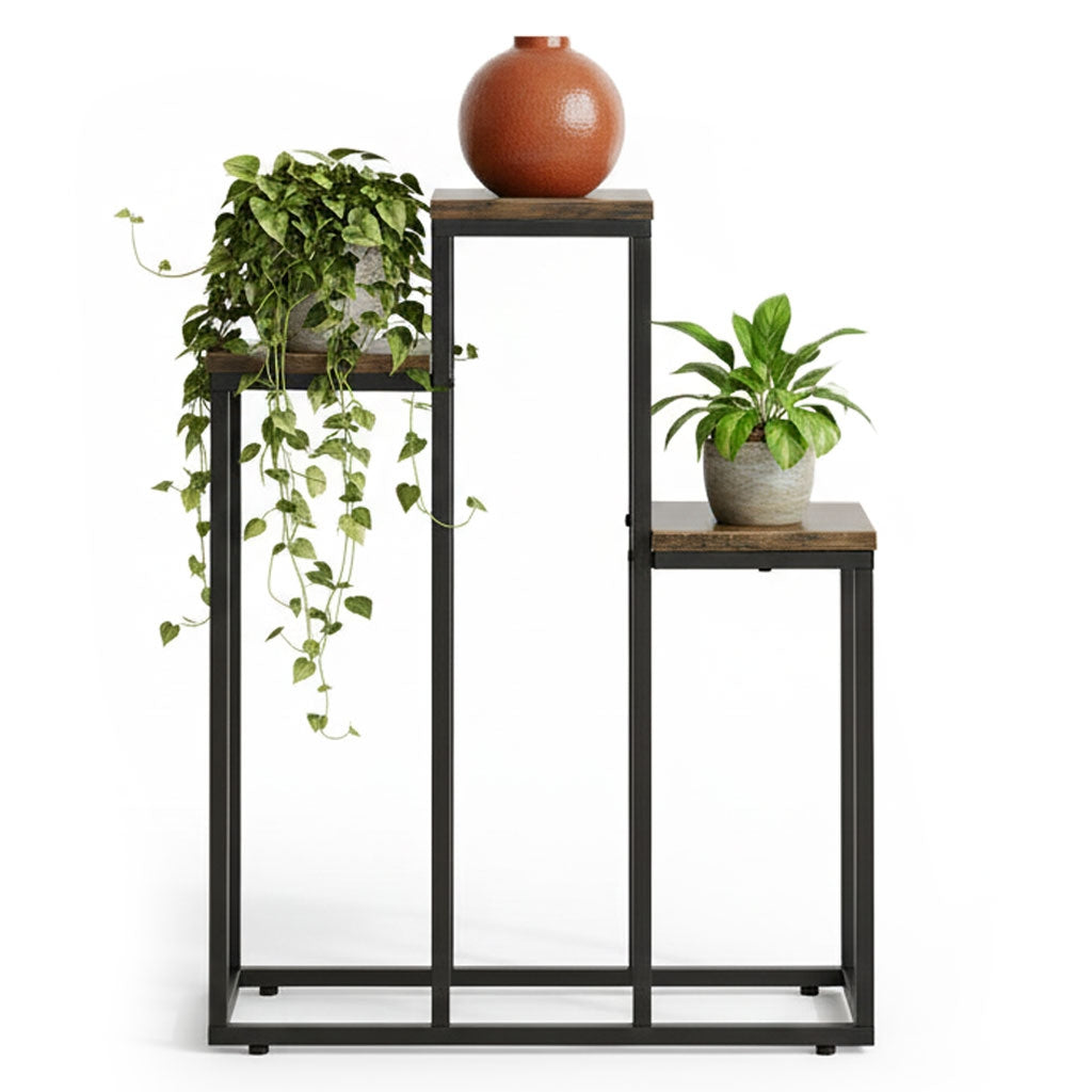 Loft-Style Plant Stand, 3 Shelves, Steel & Chipboard