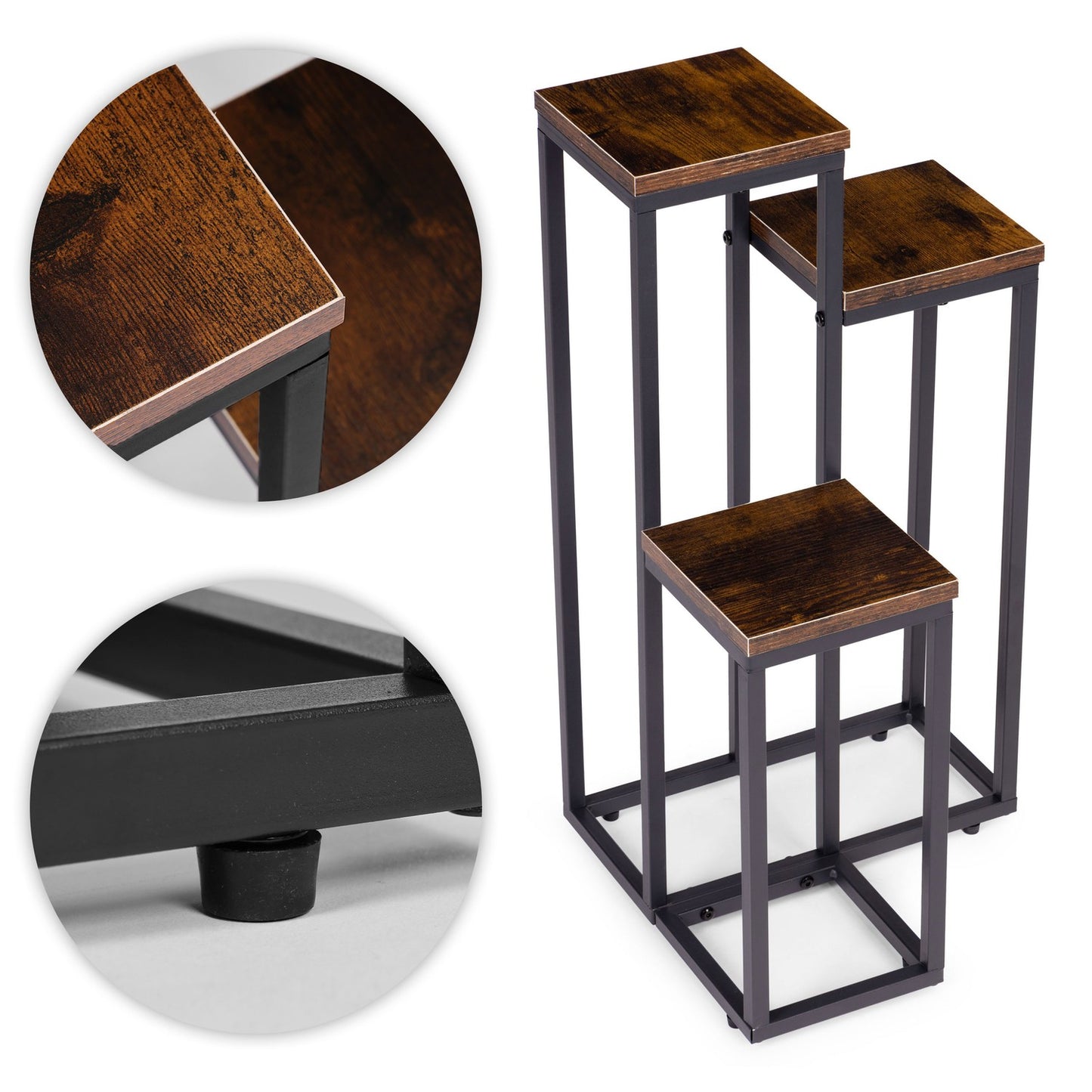 Loft-Style Plant Stand, 3 Shelves, Steel & Chipboard