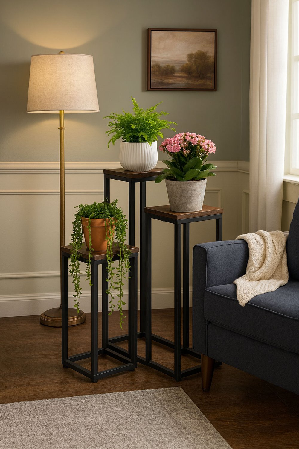 Loft-Style Plant Stand, 3 Shelves, Steel & Chipboard