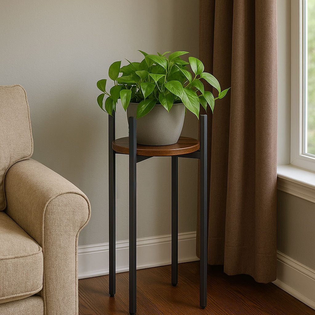Loft-Style Steel Plant Stand with Chipboard Shelf