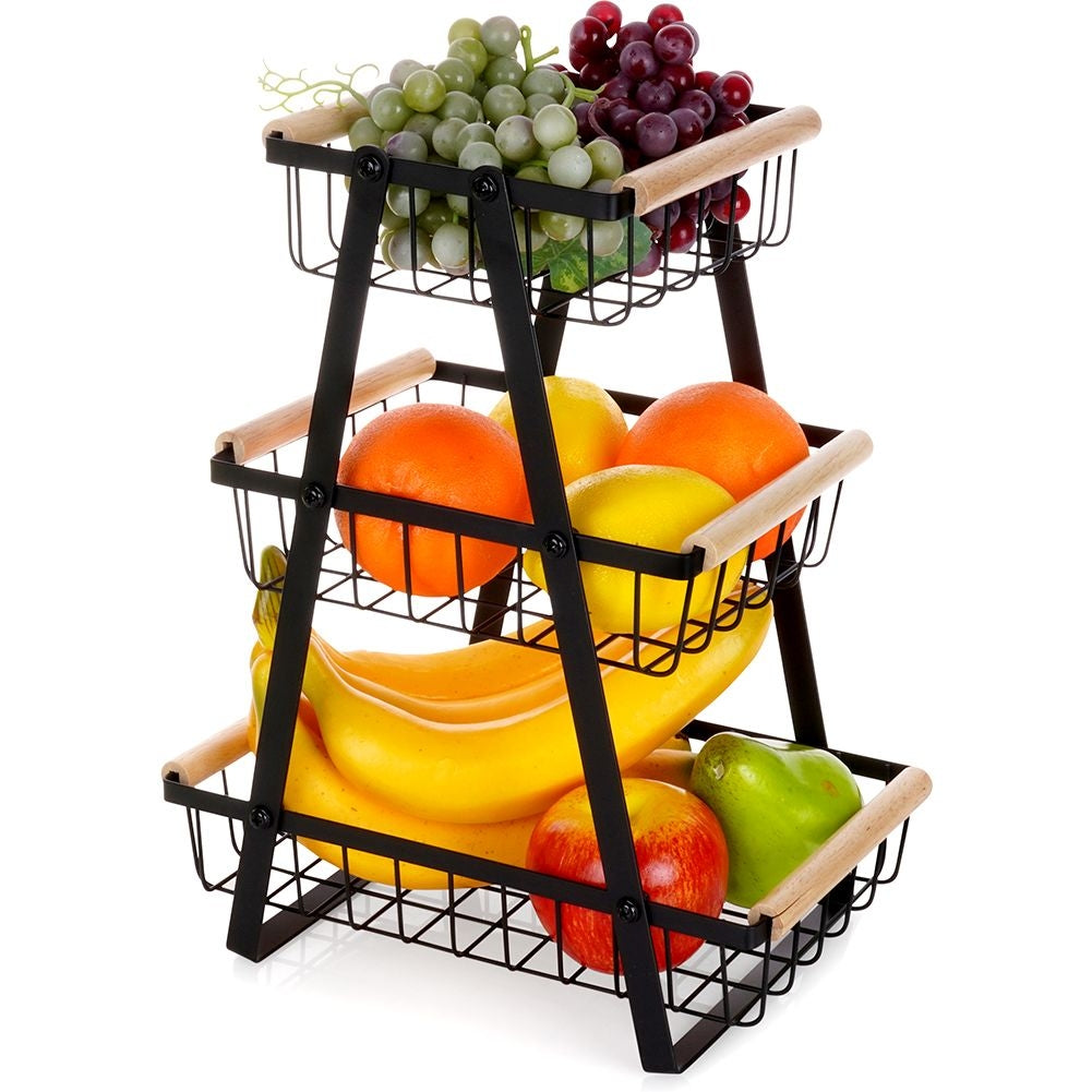 Loft-inspired Three-Tier Fruit and Vegetable Basket in Metal