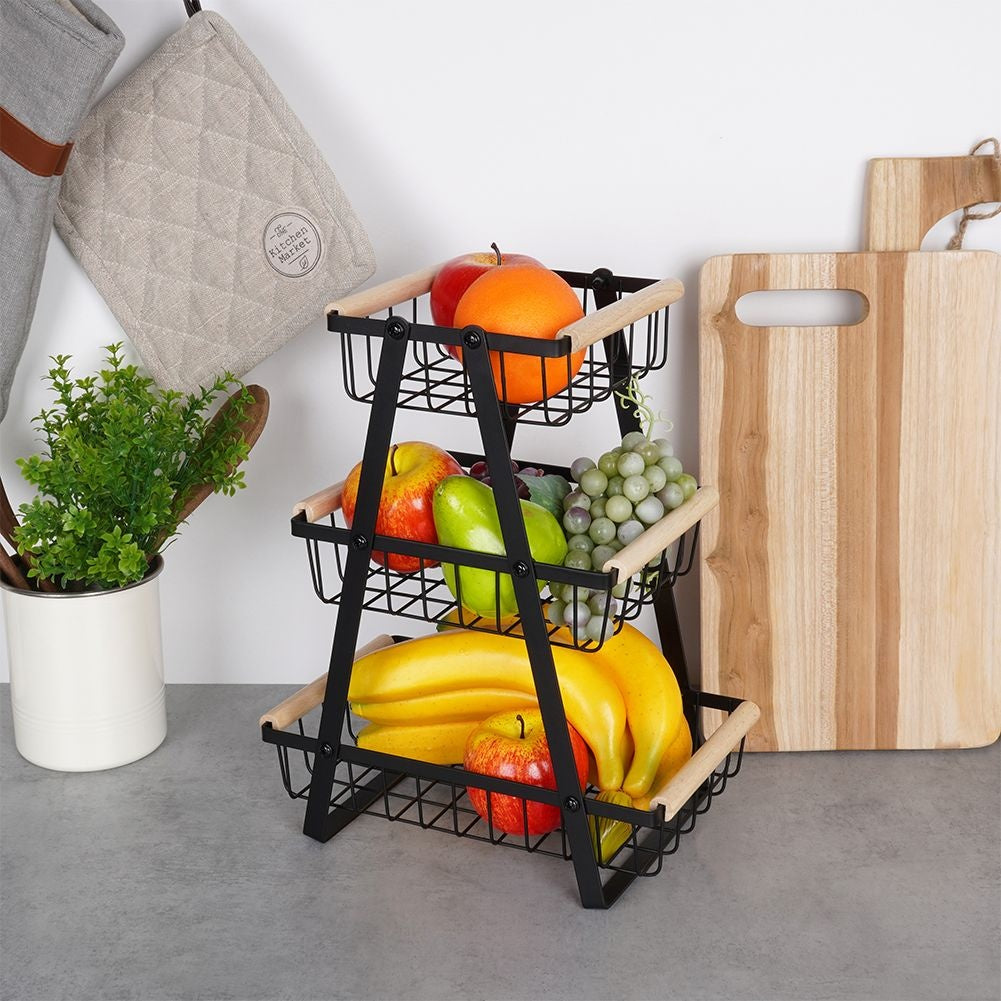 Loft-inspired Three-Tier Fruit and Vegetable Basket in Metal