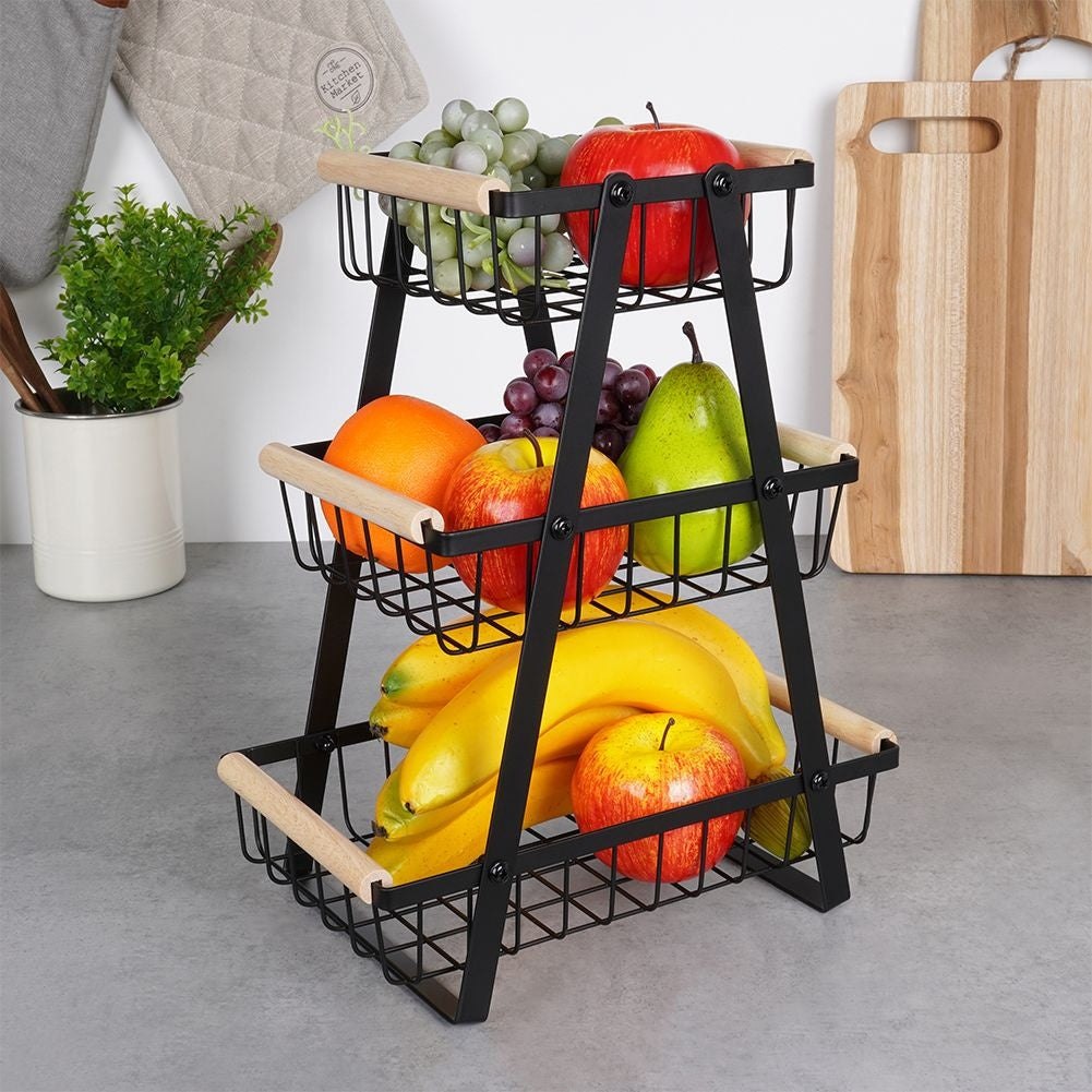 Loft-inspired Three-Tier Fruit and Vegetable Basket in Metal