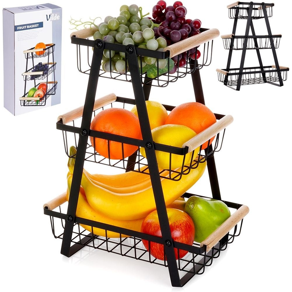 Loft-inspired Three-Tier Fruit and Vegetable Basket in Metal