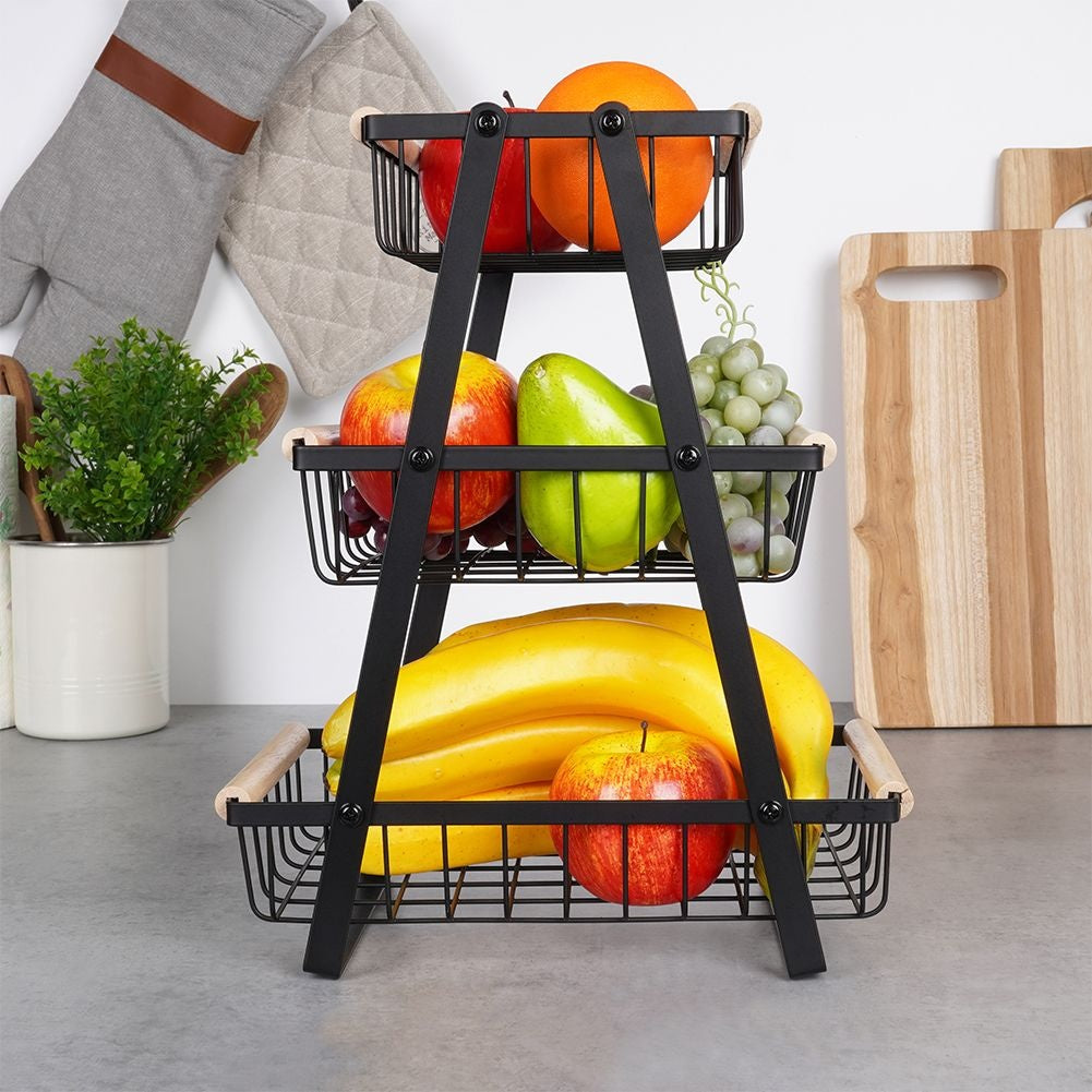 Loft-inspired Three-Tier Fruit and Vegetable Basket in Metal