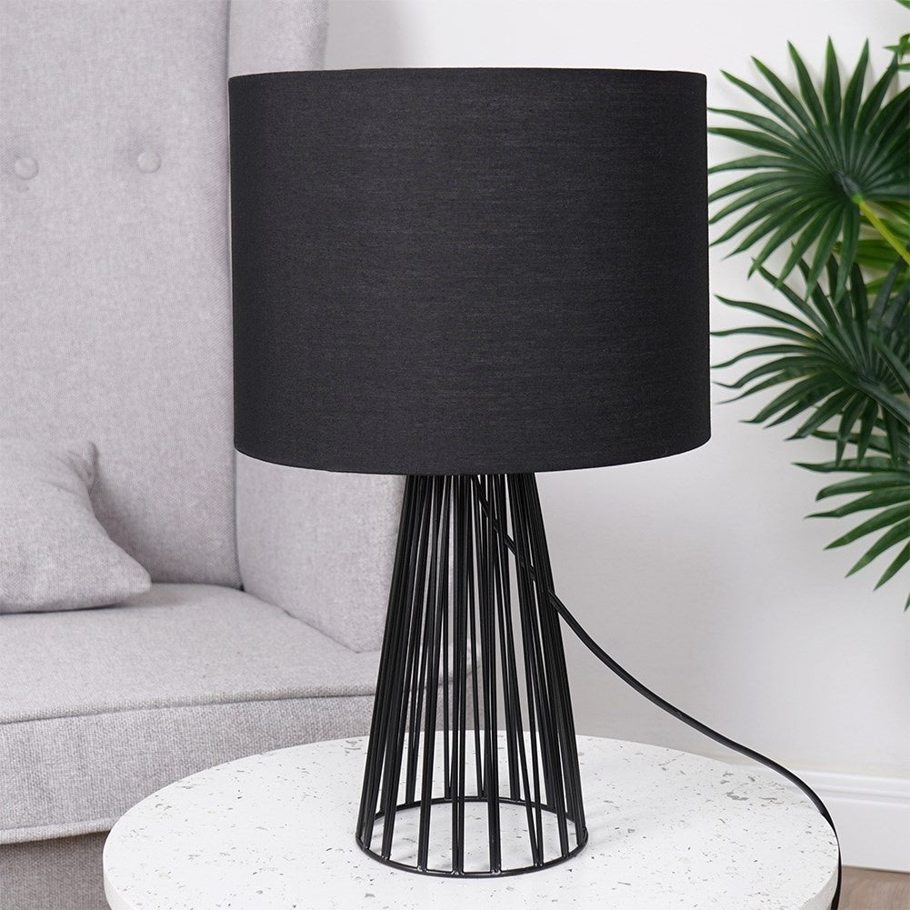 Loft style table lamp with black metal base and lampshade