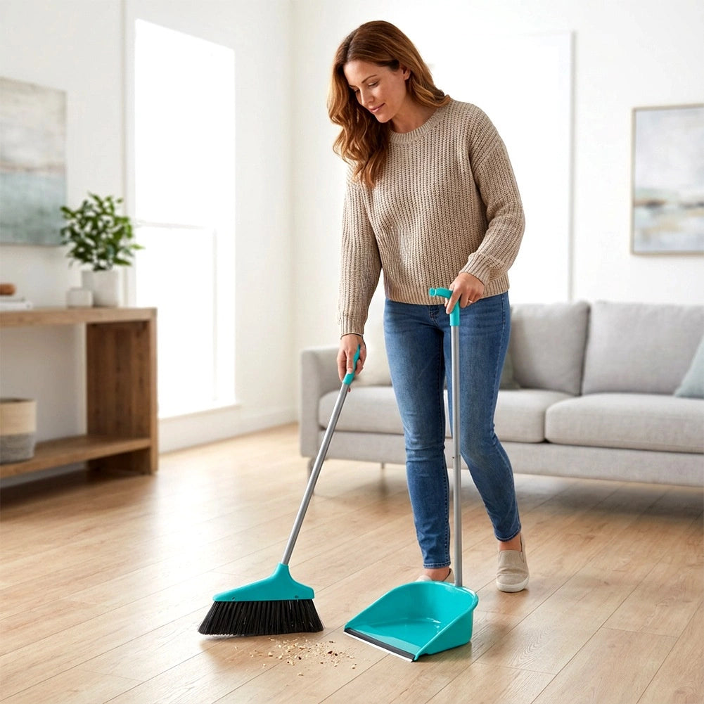 Long Handled Dustpan and Brush Set – 95 cm, Rubber Tip