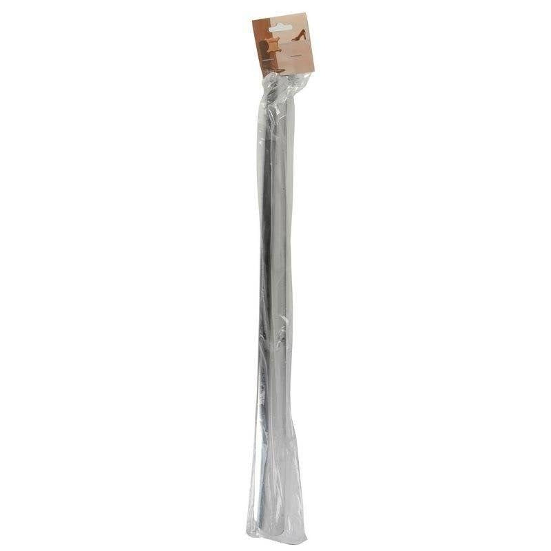 Long and robust shoe horn with hook for easy hanging