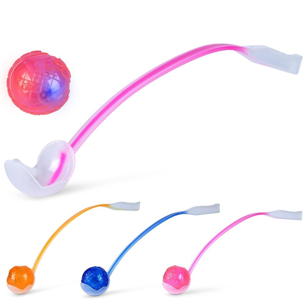Long ball thrower for dogs with luminous ball