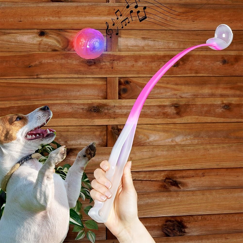 Long ball thrower for dogs with luminous ball