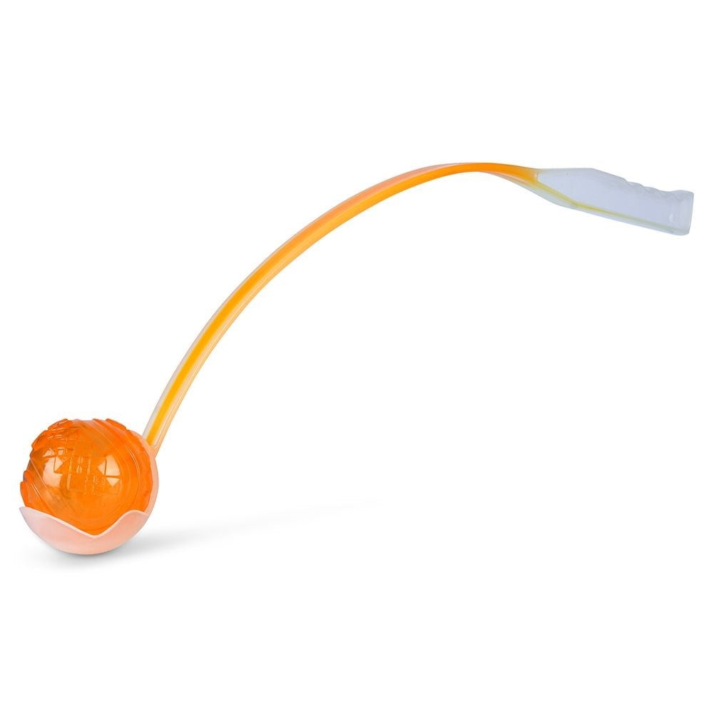 Long ball thrower for dogs with luminous ball
