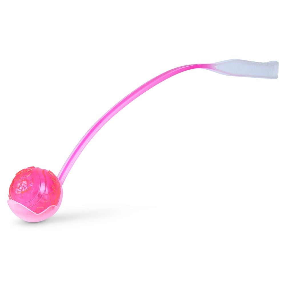 Long ball thrower for dogs with luminous ball