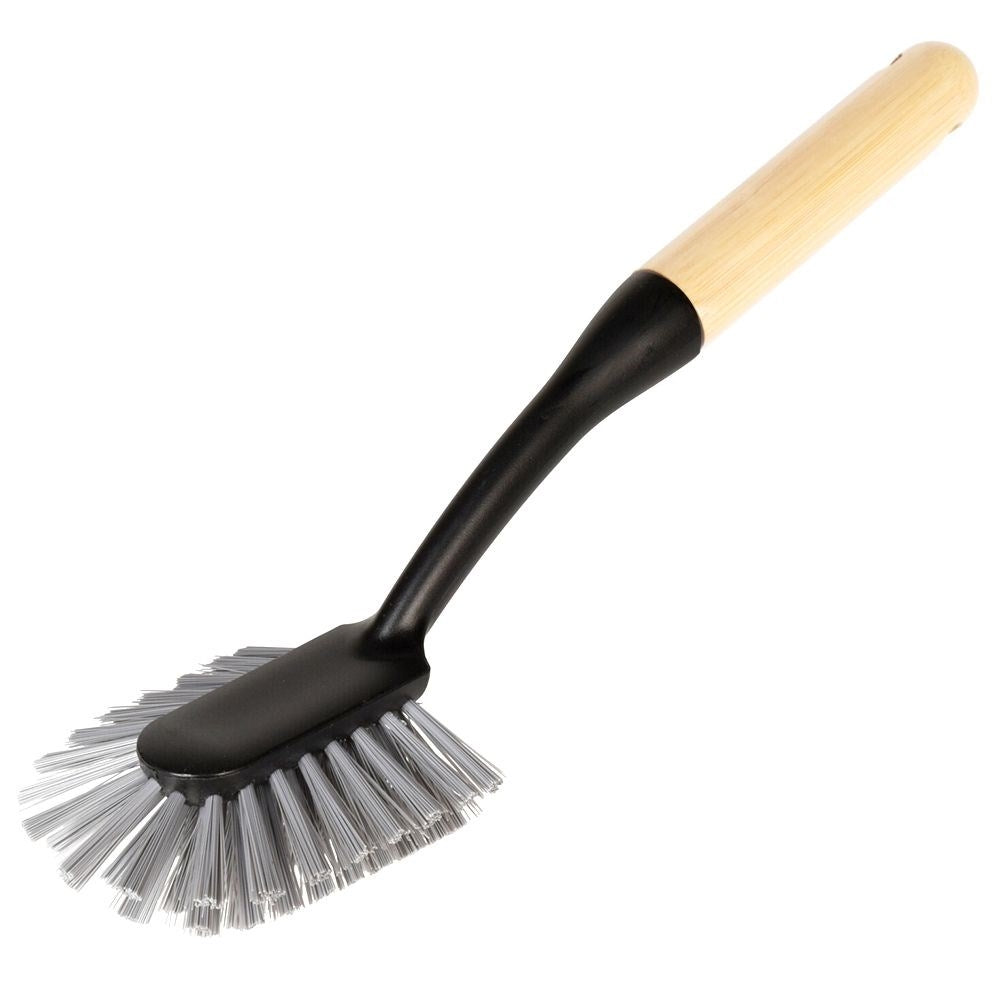 Long dish brush in durable plastic and bamboo, trendy colors