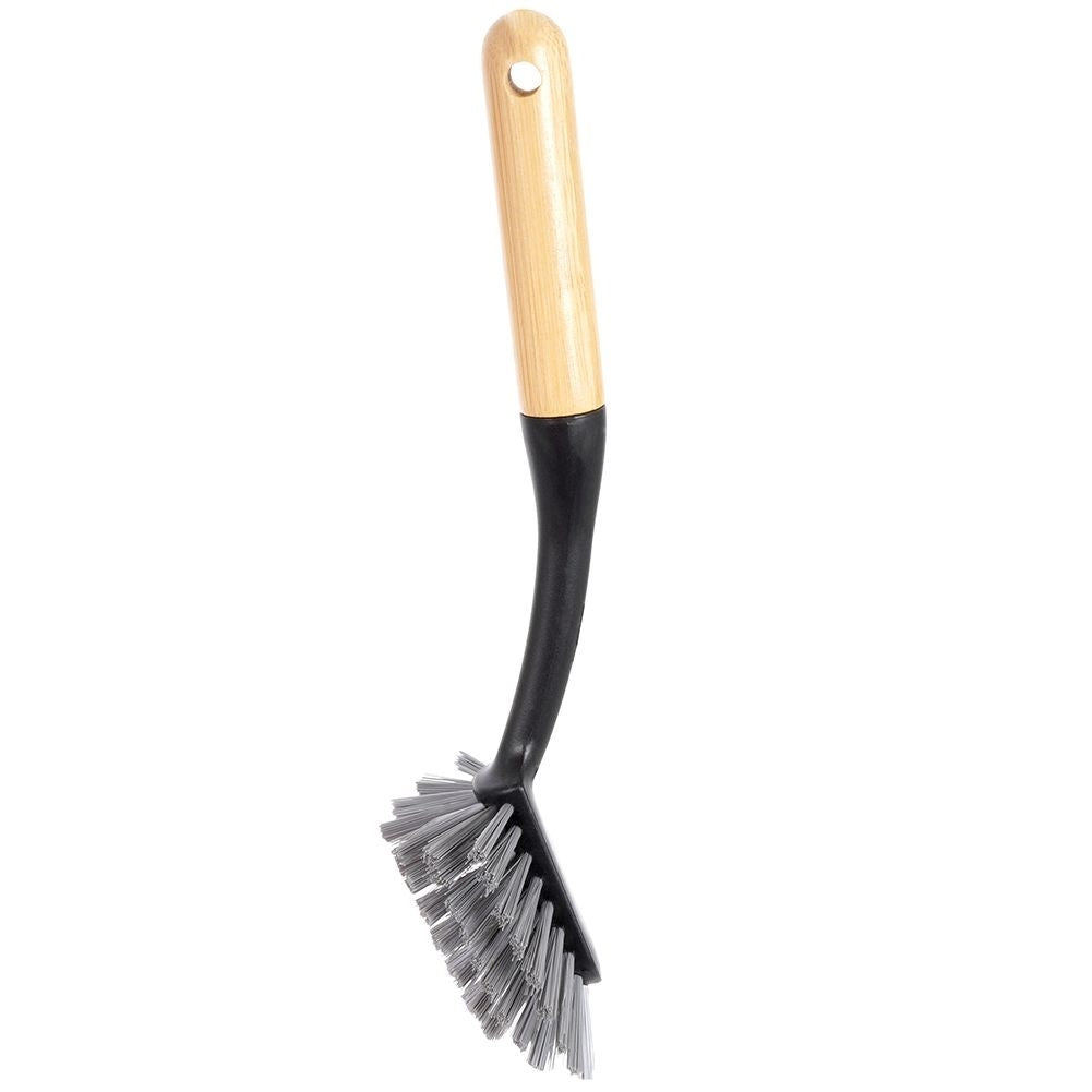 Long dish brush in durable plastic and bamboo, trendy colors