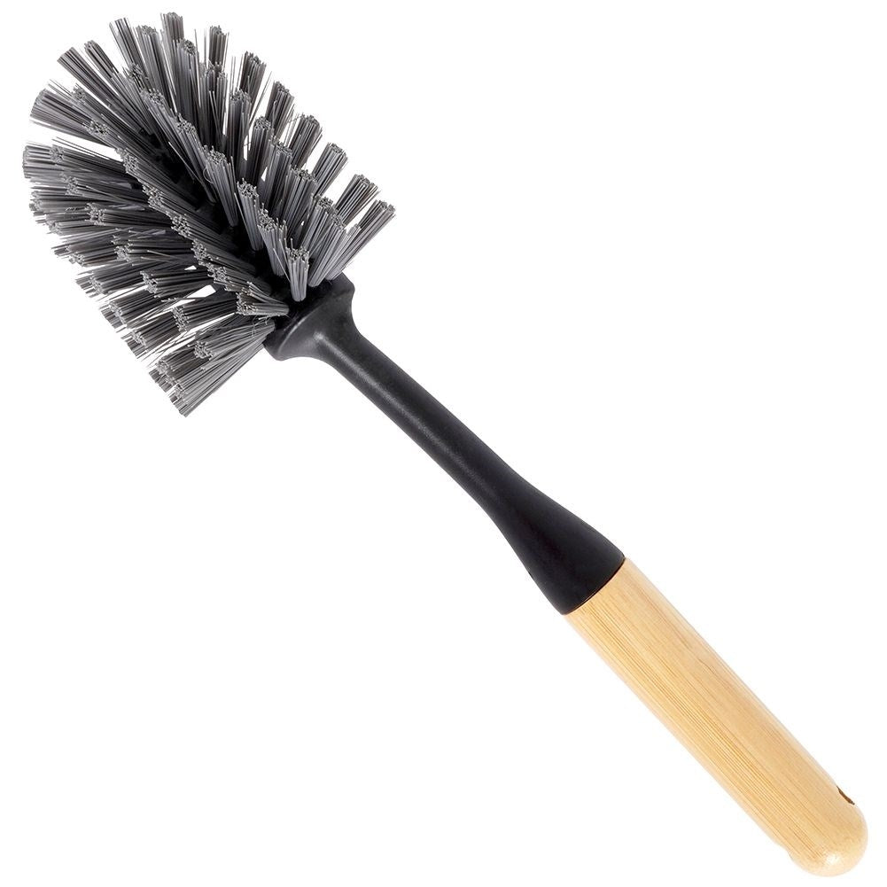 Long dish brush in durable plastic and bamboo, trendy colors